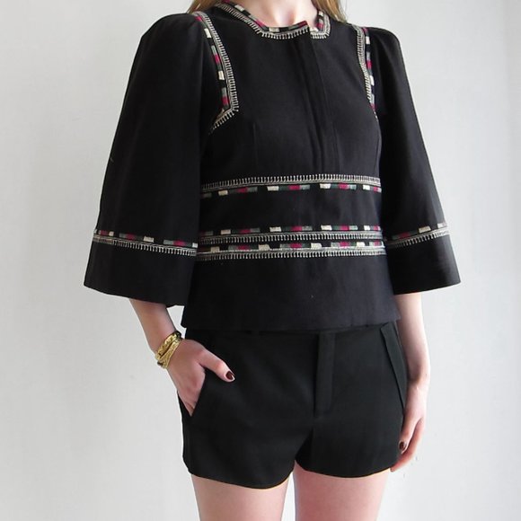 ISABEL MARANT $945 "Siloe" Runway Embroidered Cotton Top Blouse 40 US 6 8 Black - Picture 2 of 13